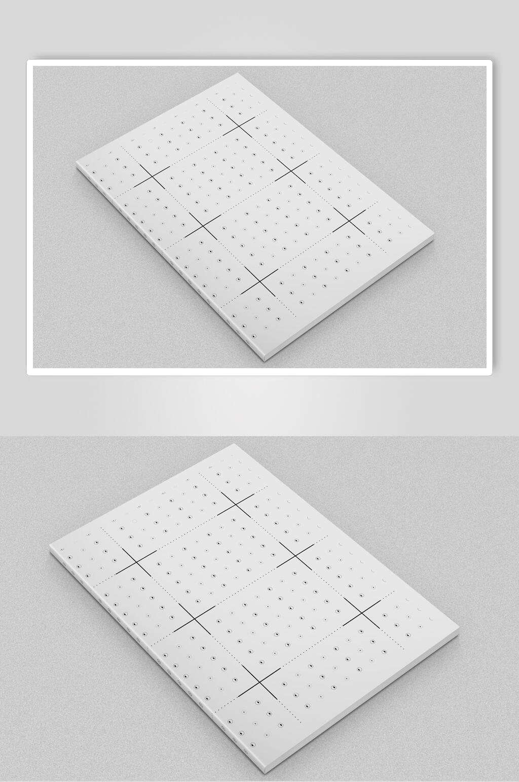灰白点线画册杂志样机效果图素材