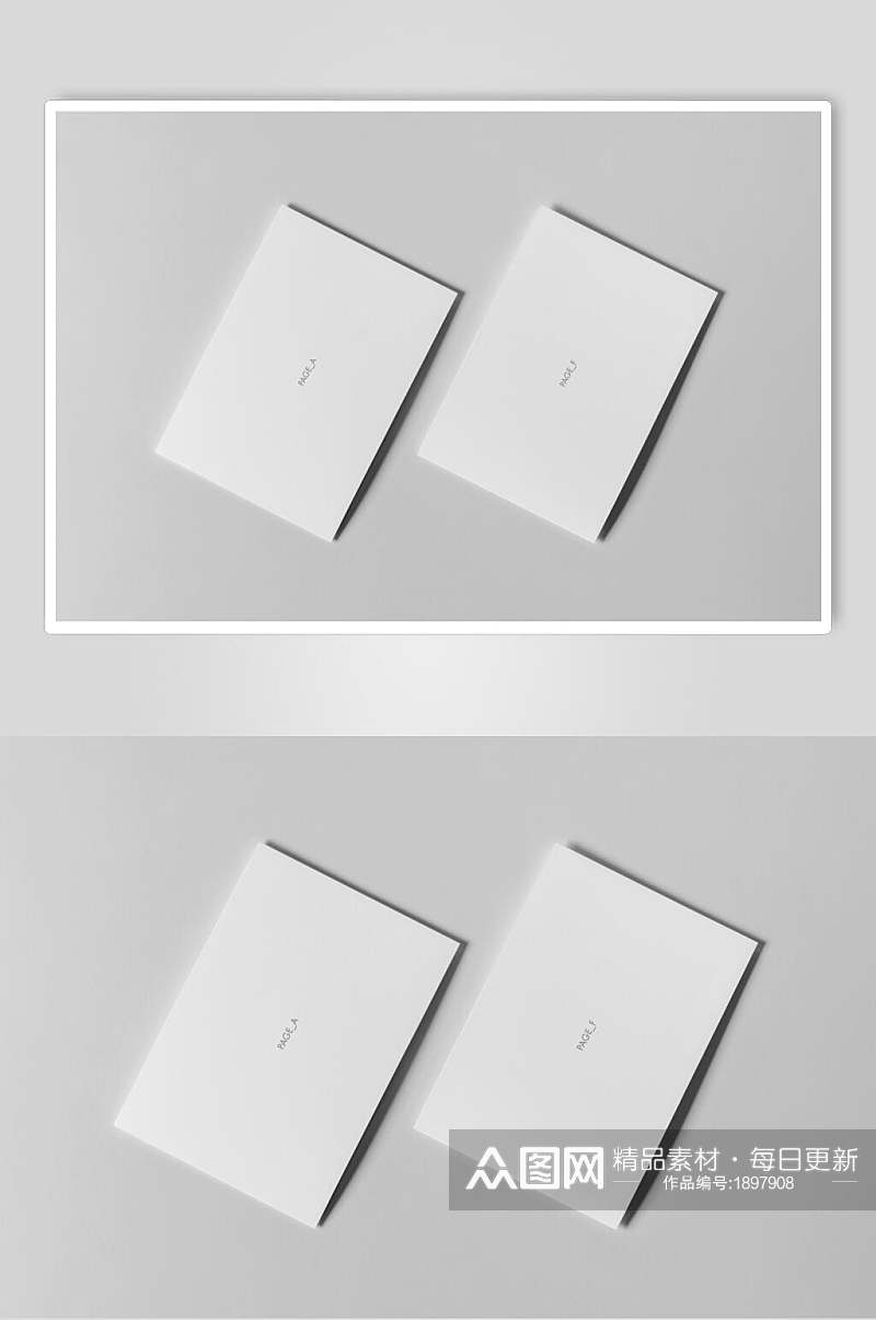 白色横版极简折页LOGO展示样机贴图效果图素材