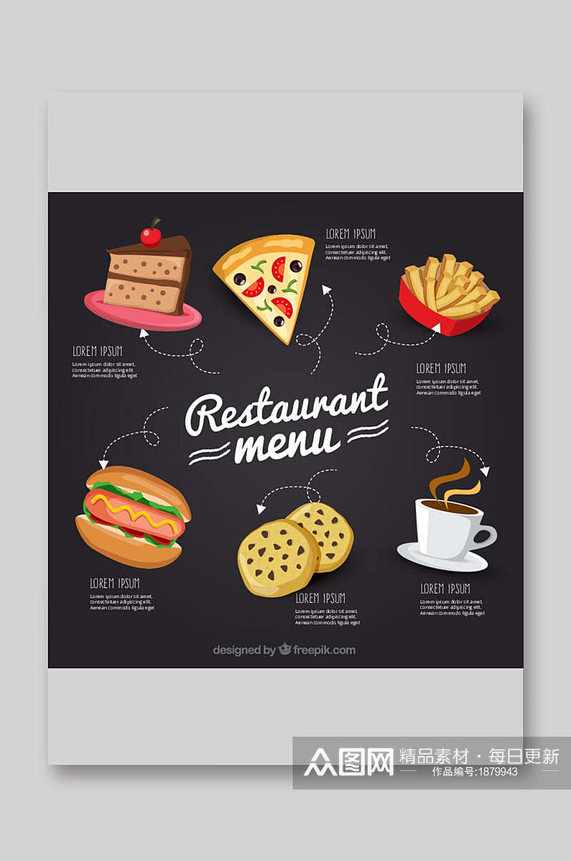 西餐美食小吃菜单设计矢量图宣传单素材