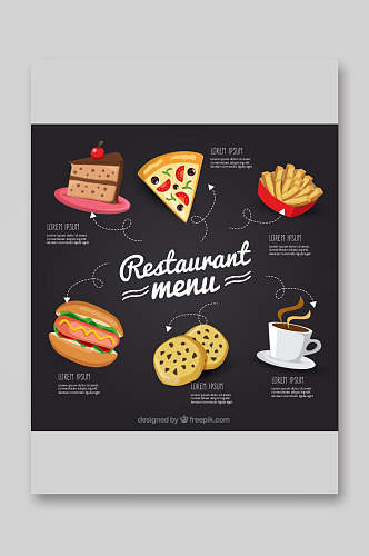 西餐美食小吃菜单设计矢量图宣传单