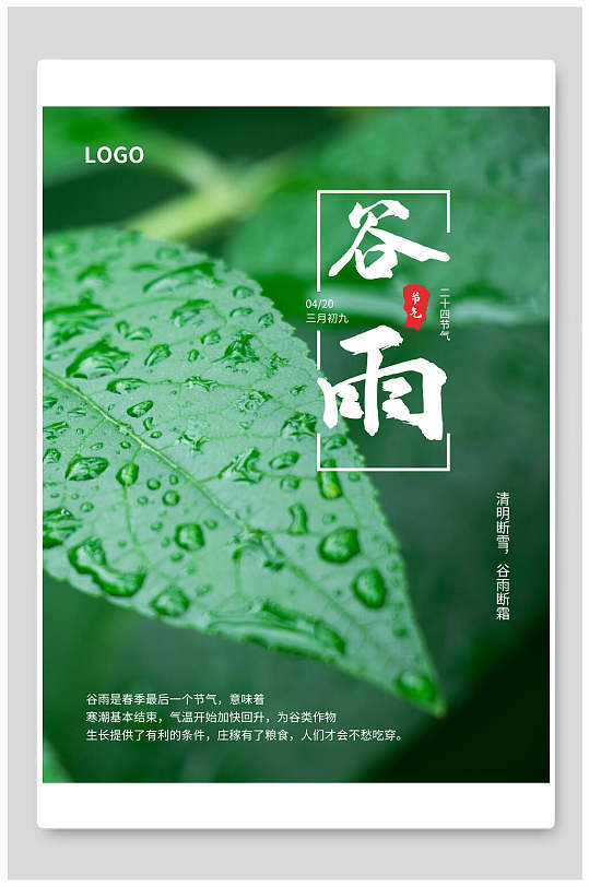 清新绿色谷雨宣传海报