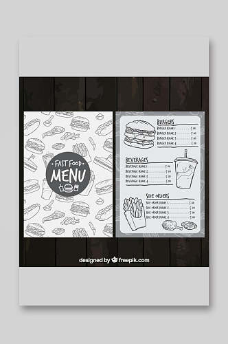 极简手绘快餐菜单设计矢量图宣传单