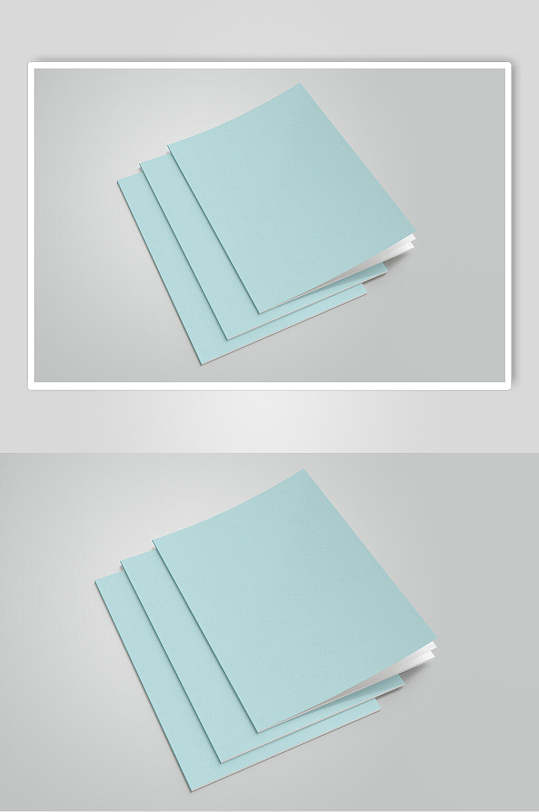 浅蓝色胶装杂志画册样机效果图