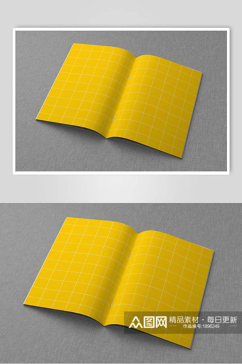 黄色画册杂志内页样机效果图素材