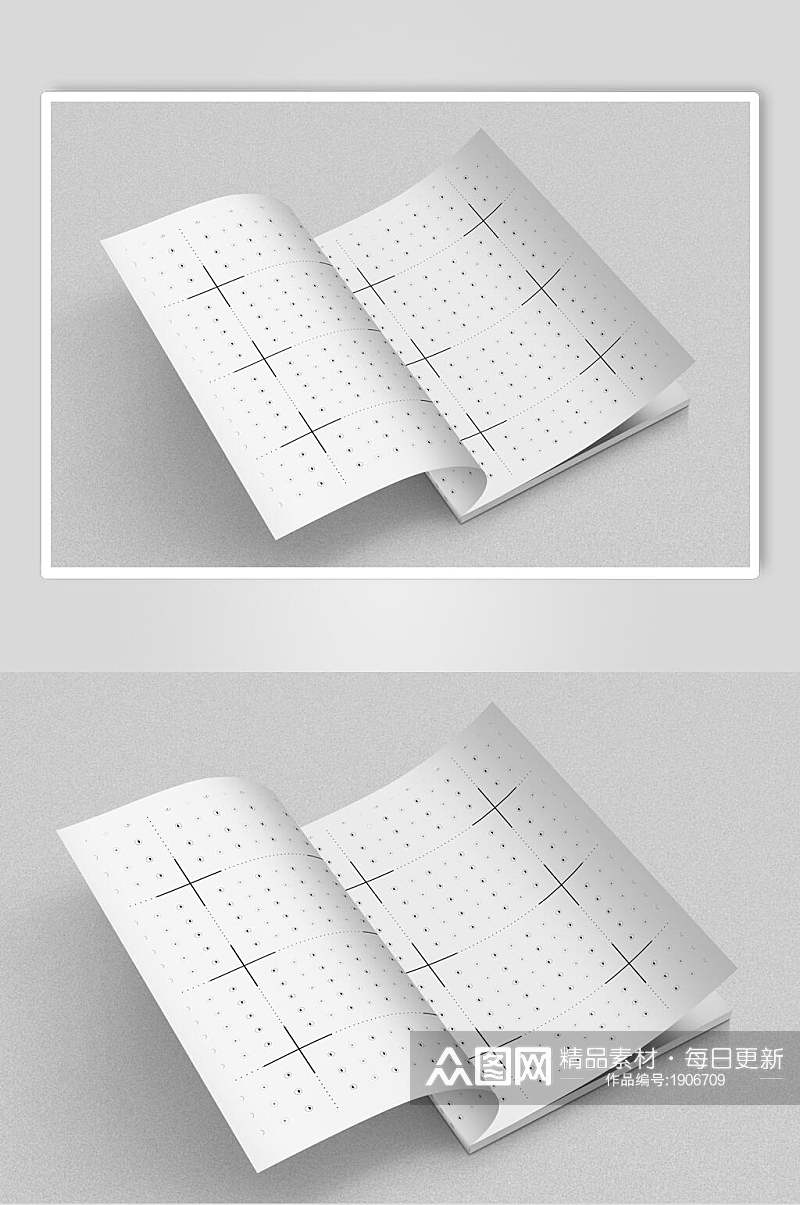 创意方格纸画册杂志样机效果图素材