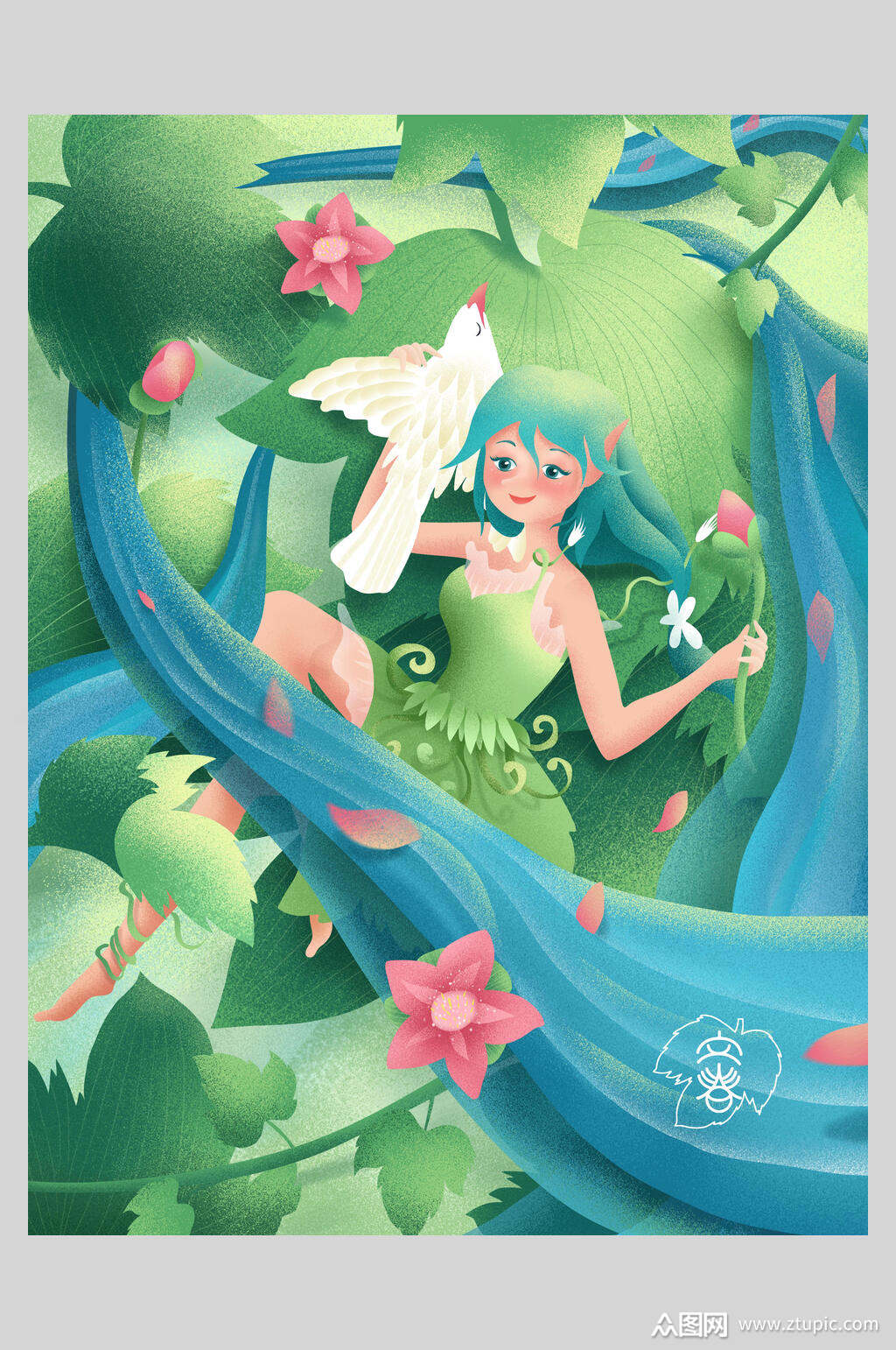 清新春姑娘立春插画素材海报