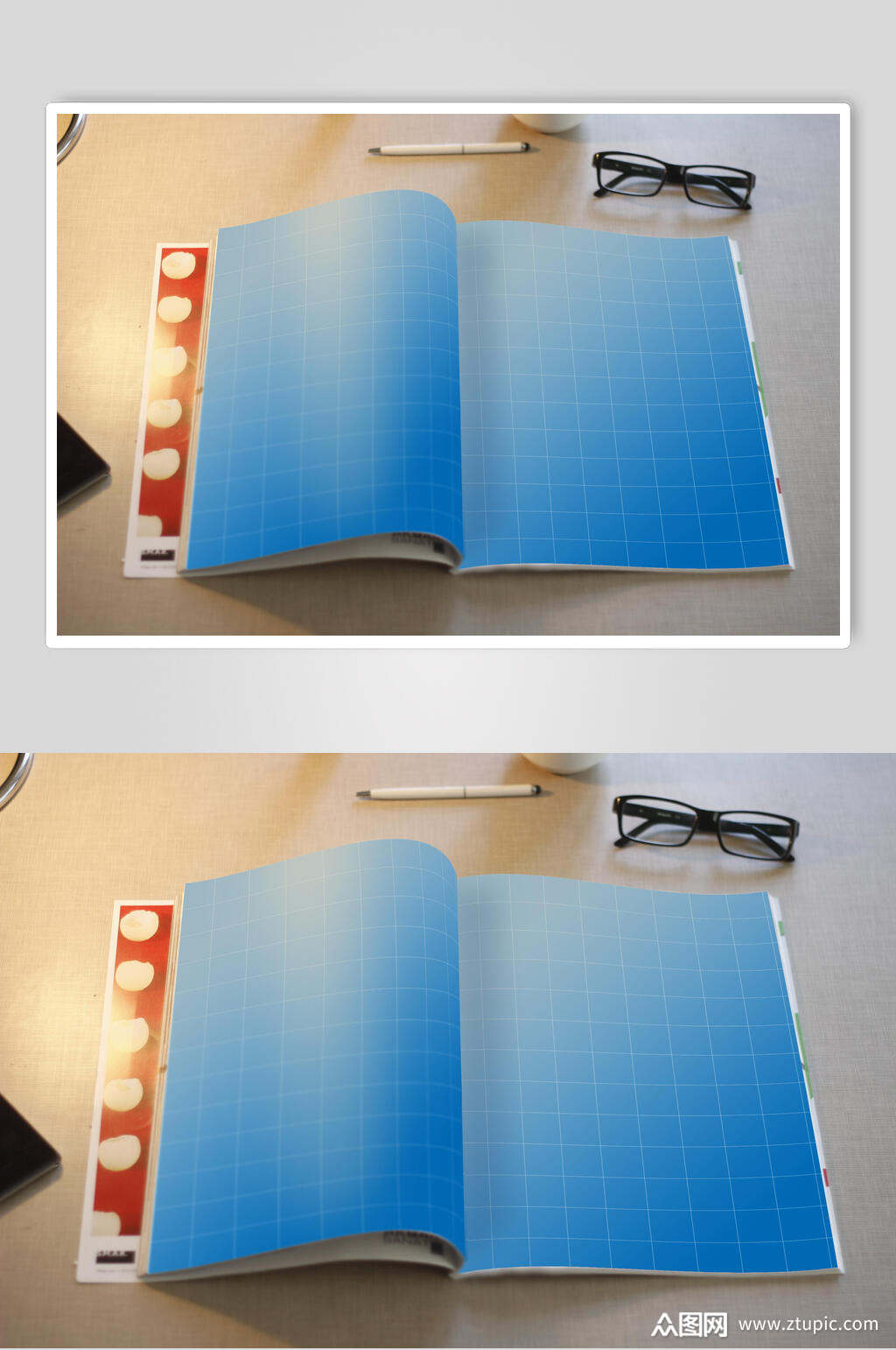 素雅方格胶装画册样机效果图