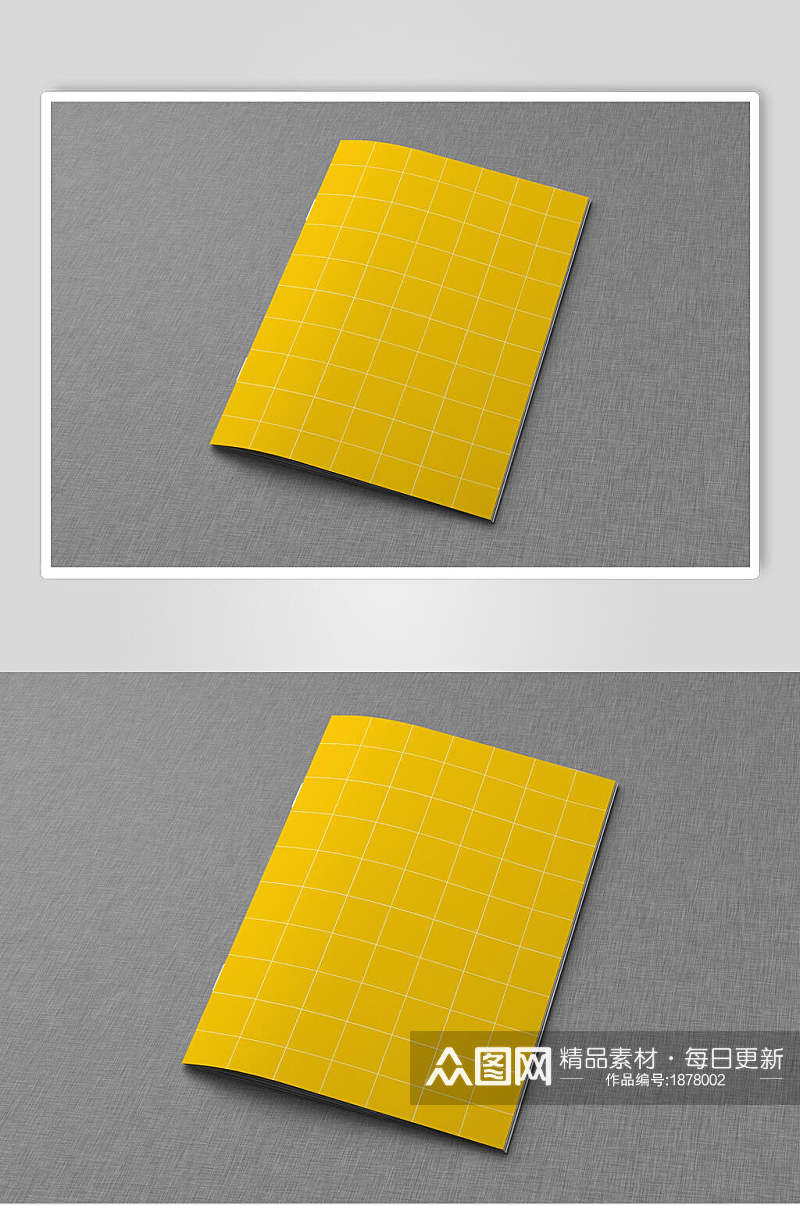 极简黄色画册杂志样机效果图素材