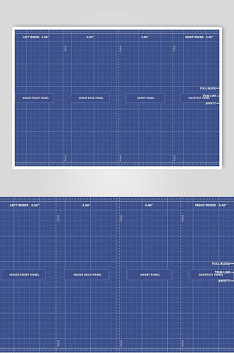 蓝色四折页展开样机矢量效果图