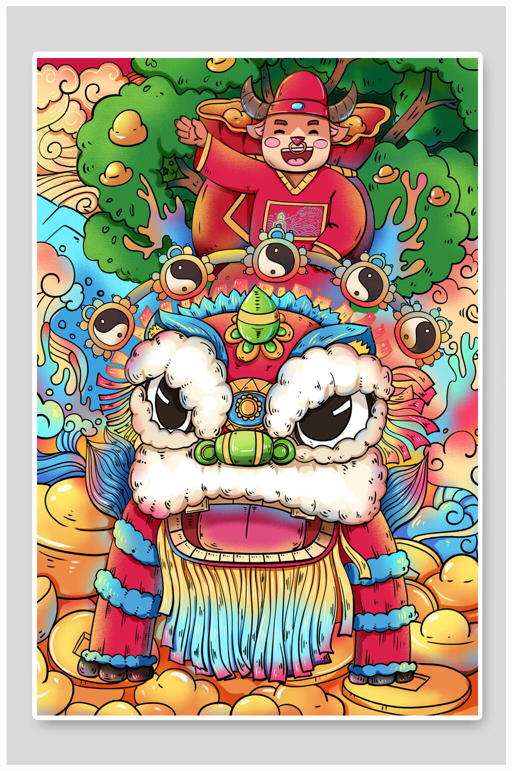 清新綠色牛年插畫素材素材