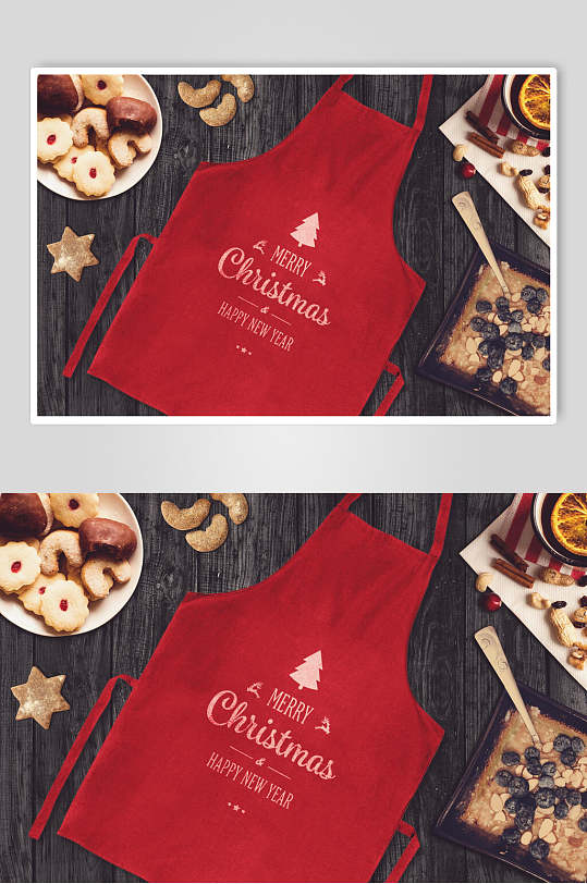 甜品零食红色圣诞节围裙样机贴图效果图