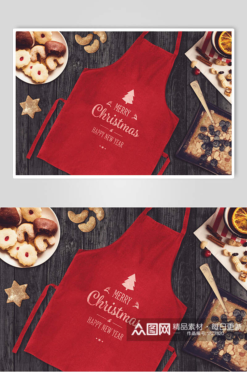 甜品零食红色圣诞节围裙样机贴图效果图素材