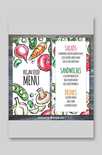 素食主义食物沙拉饮品菜单设计矢量图宣传单