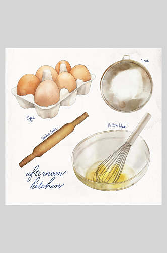 鸡蛋面粉食材美食插画素材
