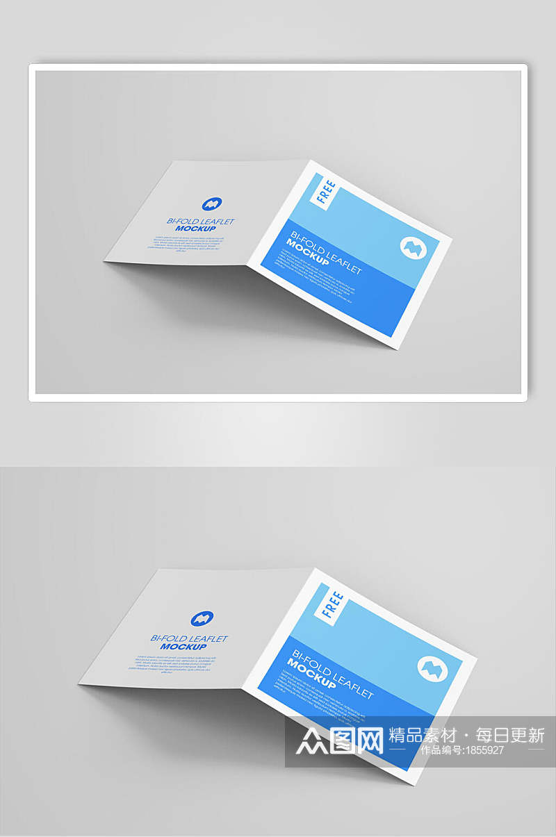 蓝白品牌二折页样桌面效果图素材
