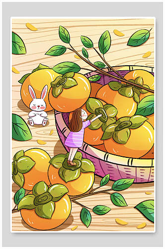 成熟果实柿子秋分海报