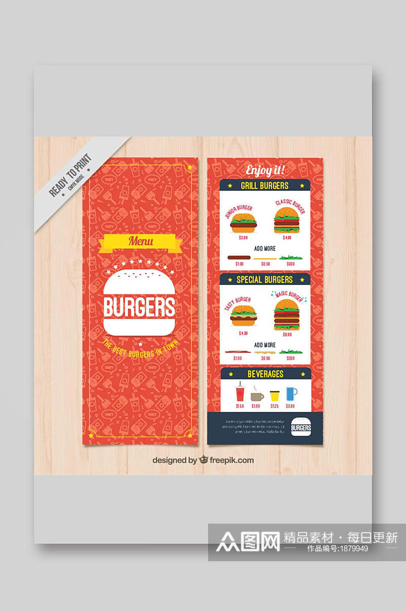 创意红色汉堡菜单设计矢量图宣传单素材