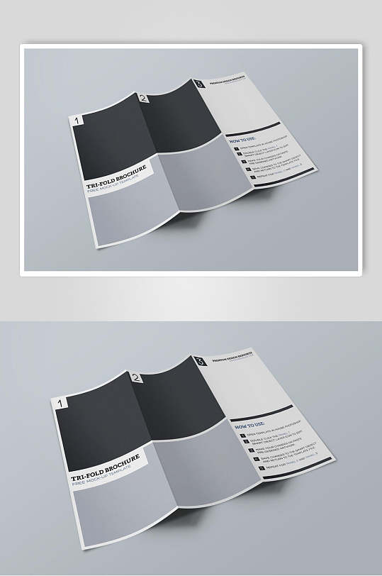 灰色品牌三折页宣传单样机效果图