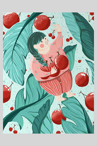 当季水果樱桃立春插画素材海报