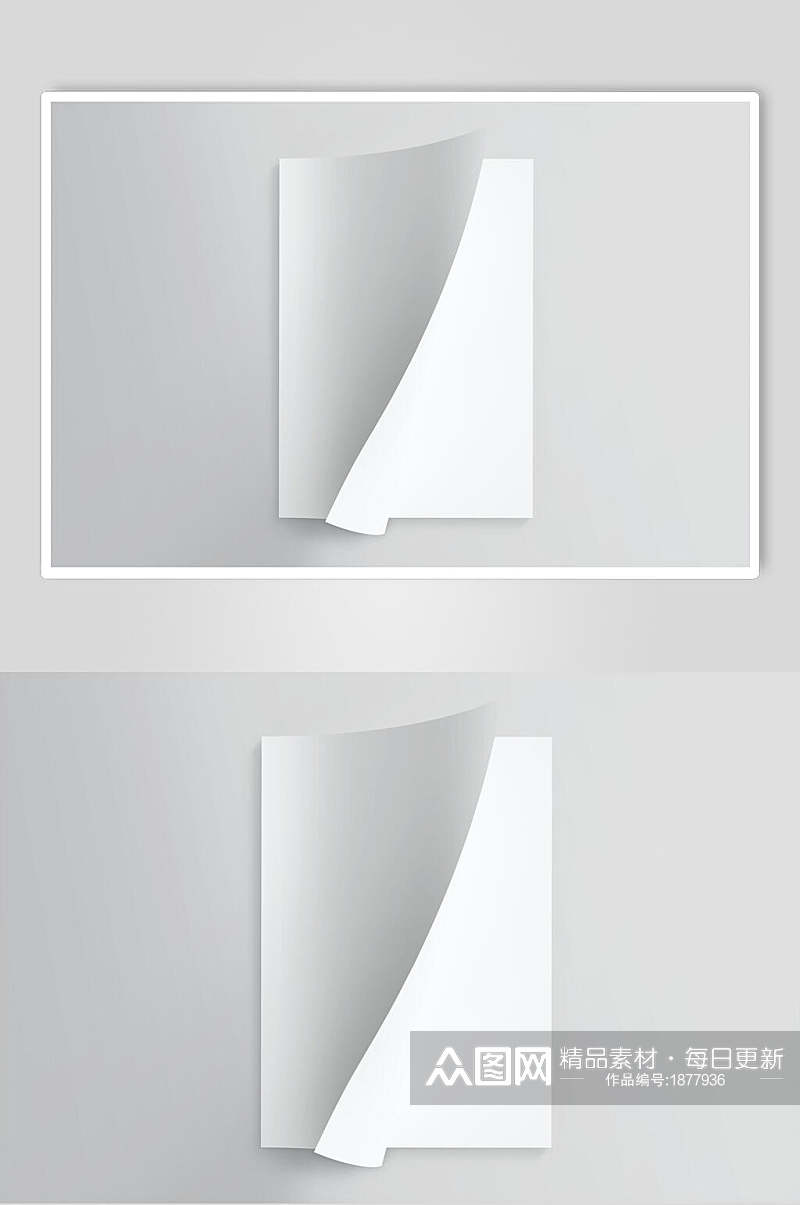 白色杂志画册样机封面翻页效果图设计素材