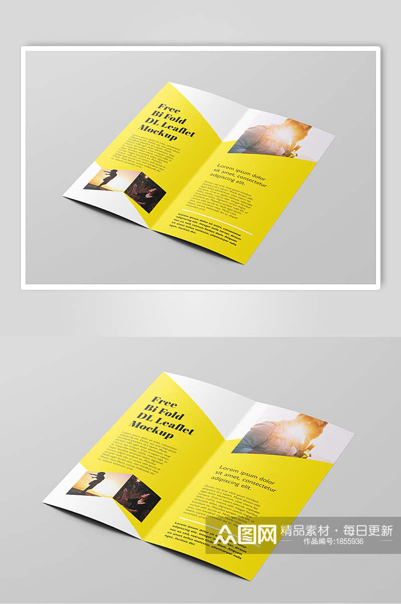 黄色几何品牌二折页样机效果图素材