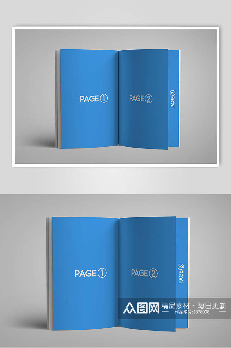 蓝色书籍画册杂志样机效果图素材