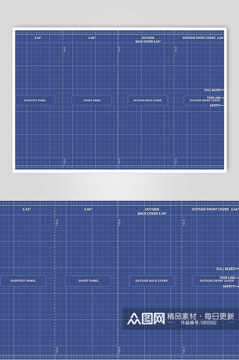 蓝色四折页样机矢量效果图素材