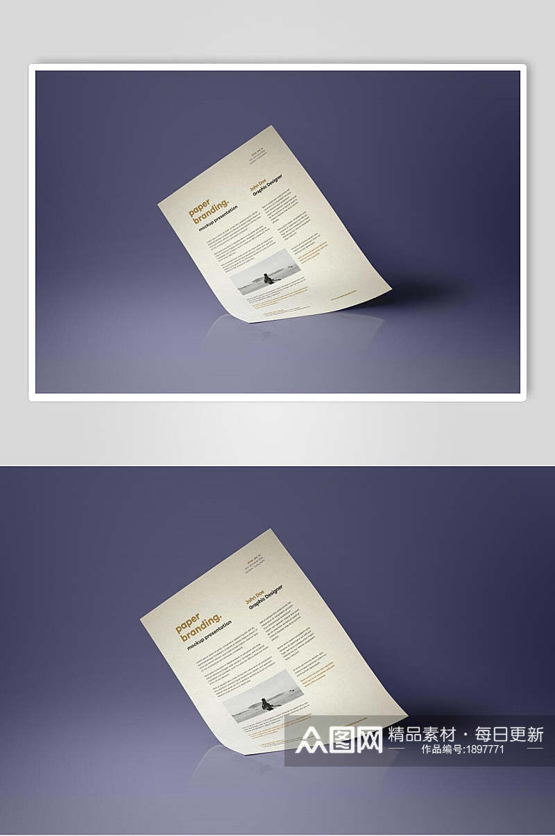 紫色背景传单单页样机效果图素材