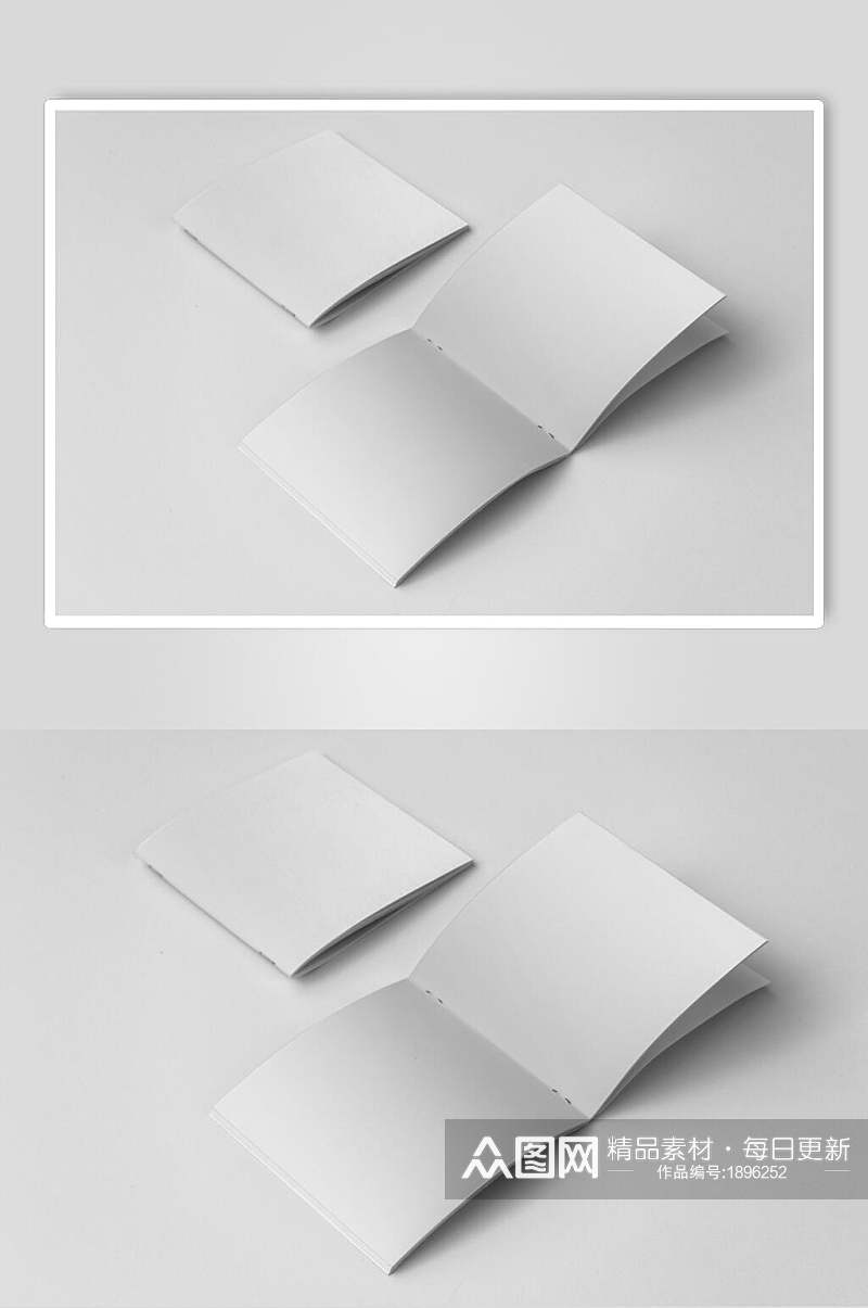 方形白色精装画册杂志内页样机效果图素材