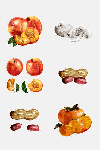 蘑菇花生蔬菜水果手绘水彩免抠元素素材