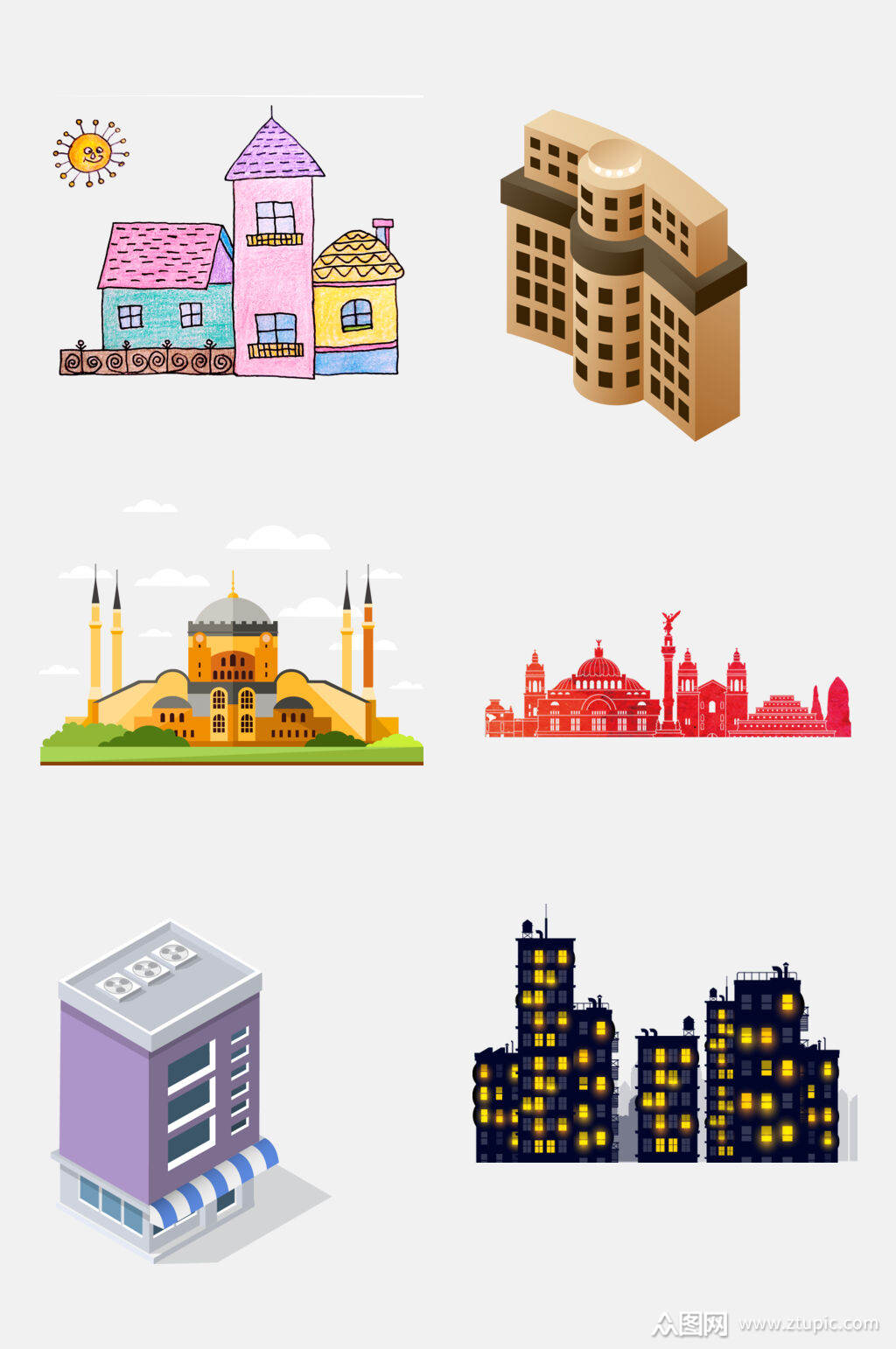 可爱卡通楼房免抠设计元素素材