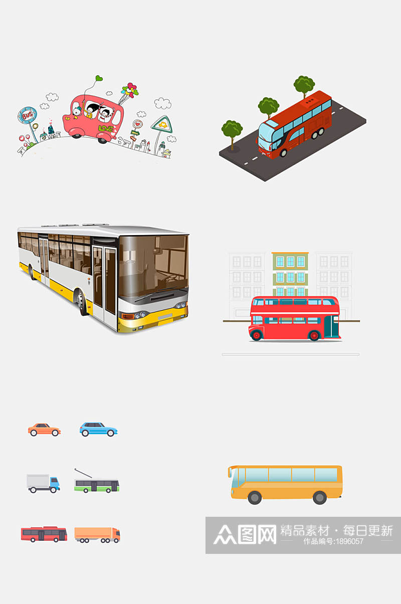 创意公交车免抠设计元素素材
