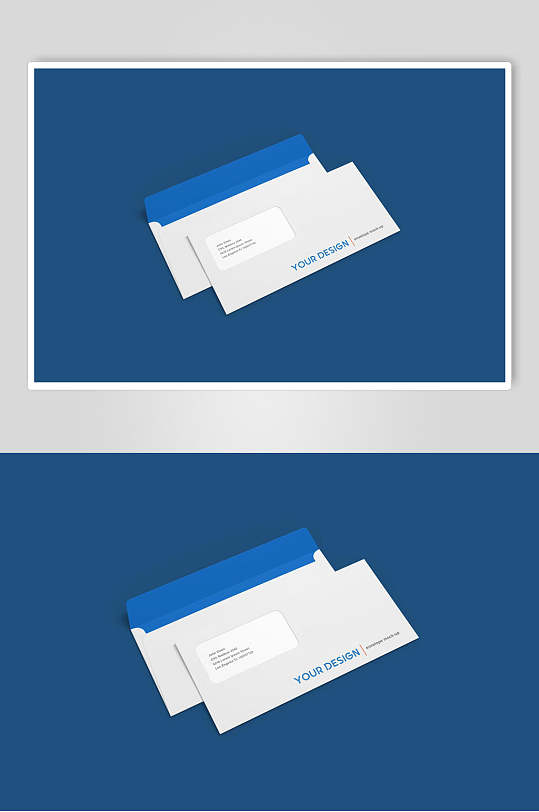 文创简约蓝白信封样机效果图
