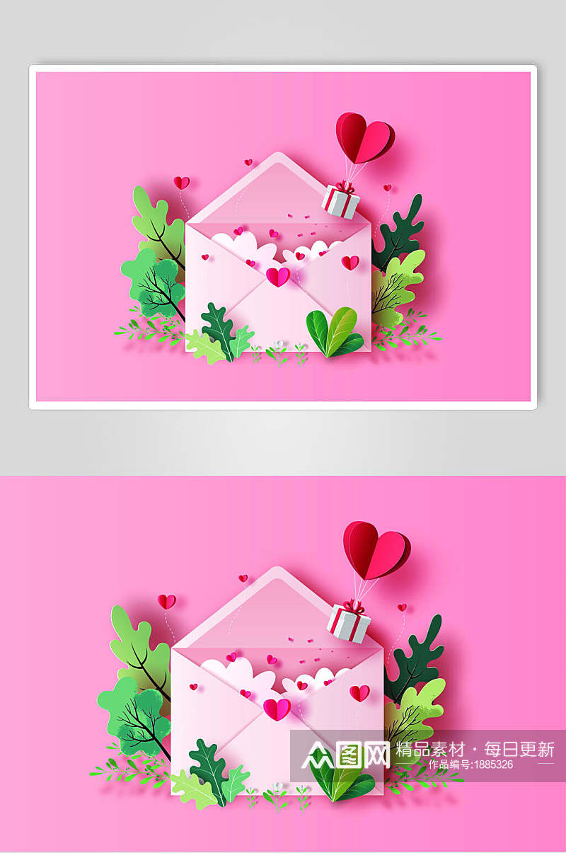 情人节浪漫粉色爱心植物设计素材素材