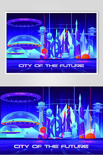 智慧城市霓虹灯渐变城市建筑设计素材
