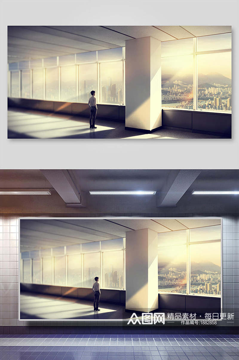 男士观赏窗外风景科技AI设计背景素材