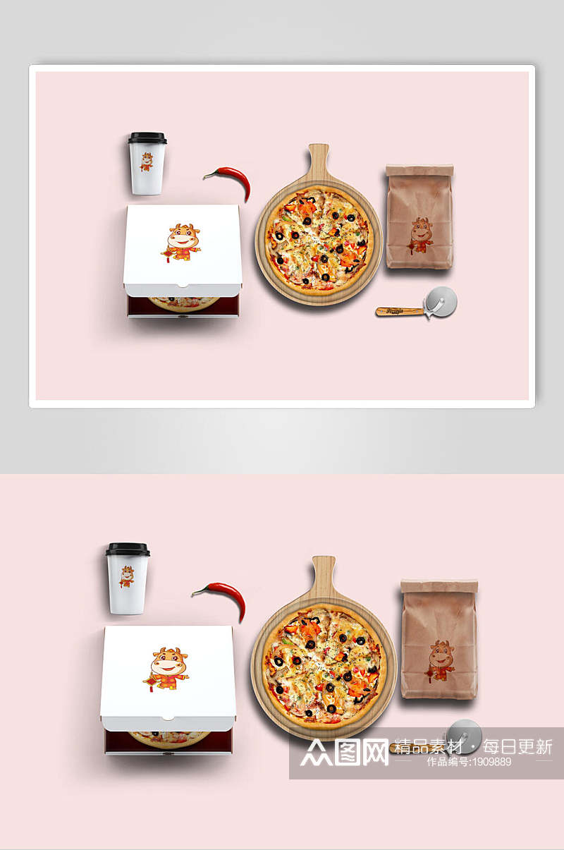 披萨美食餐厅包装样机效果图素材