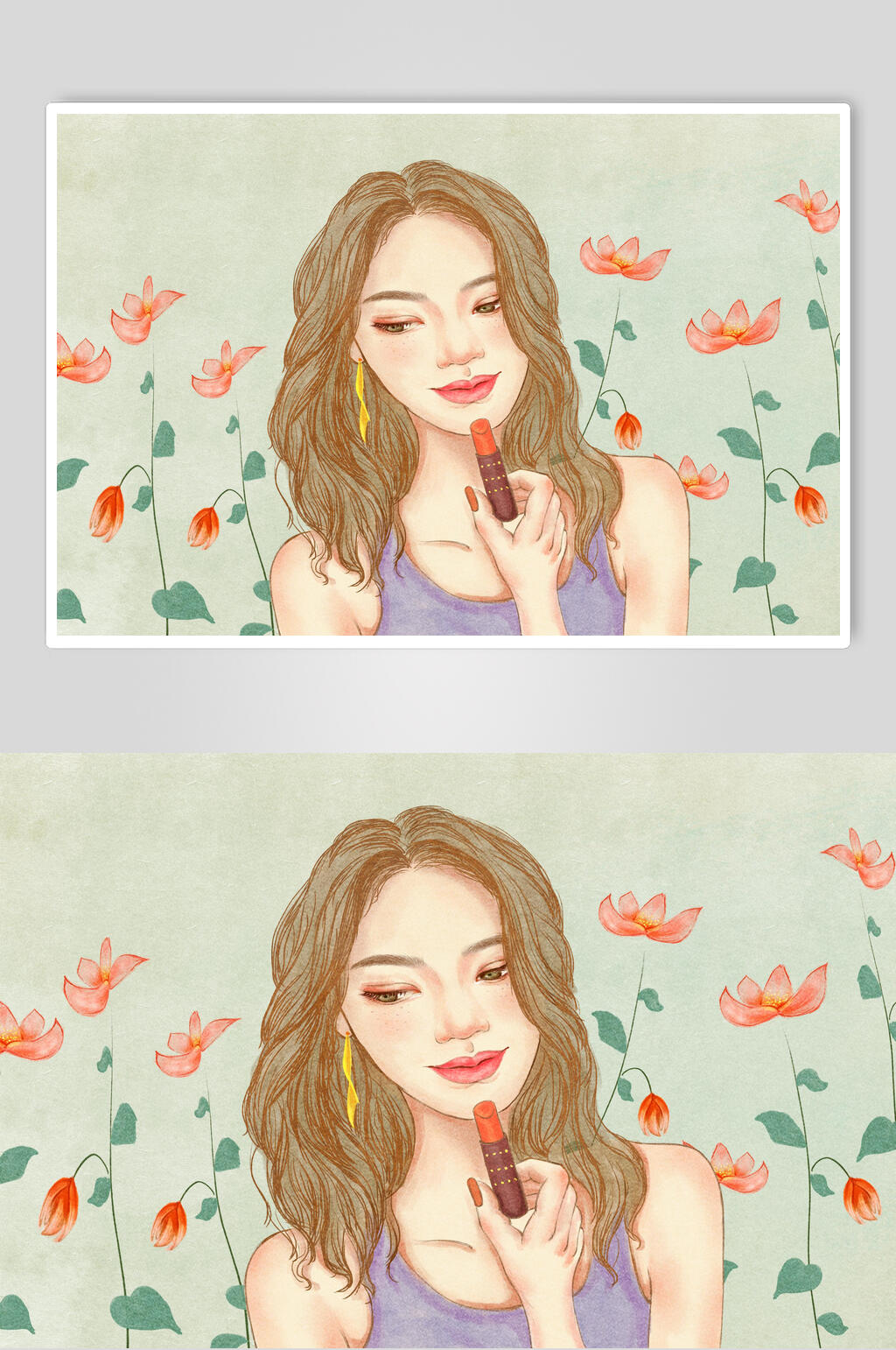 水彩花卉唇妆美容美妆插画素材素材