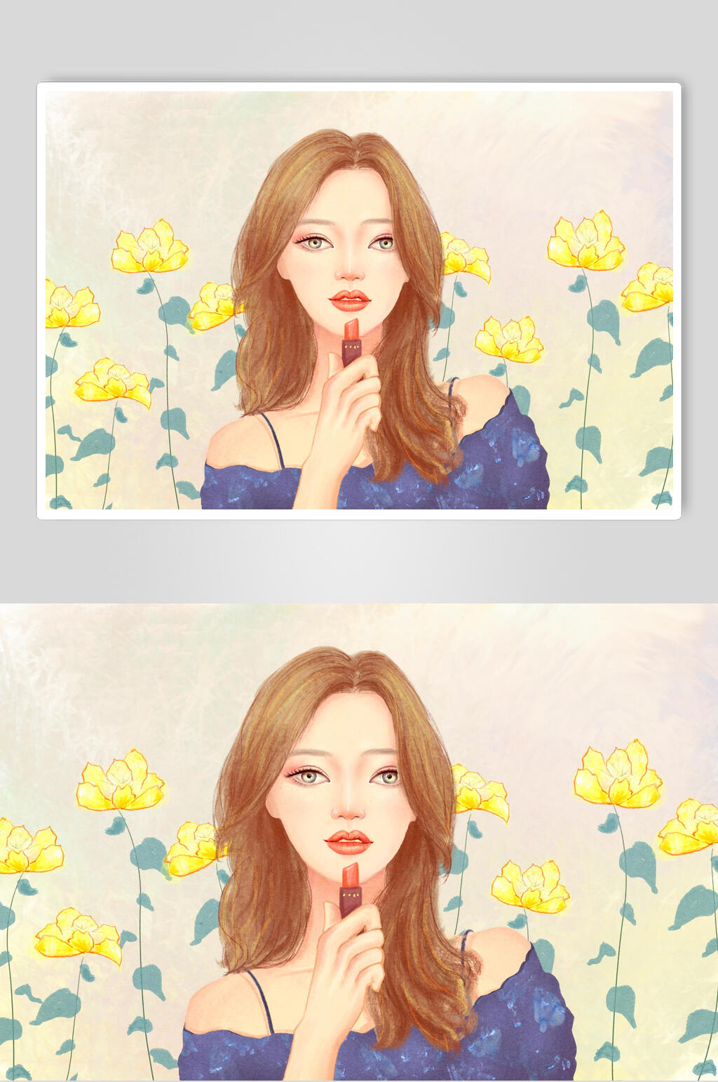 水彩黄色时尚口红美容美妆插画素材素材
