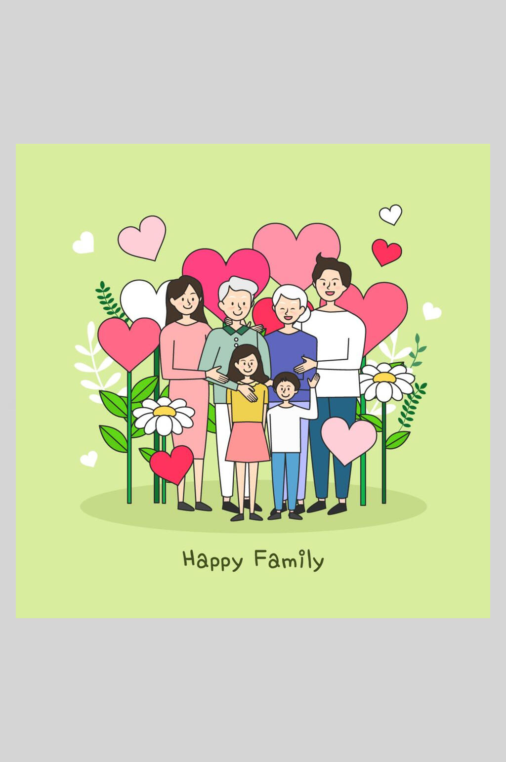 清新淡雅全家福插画素材素材