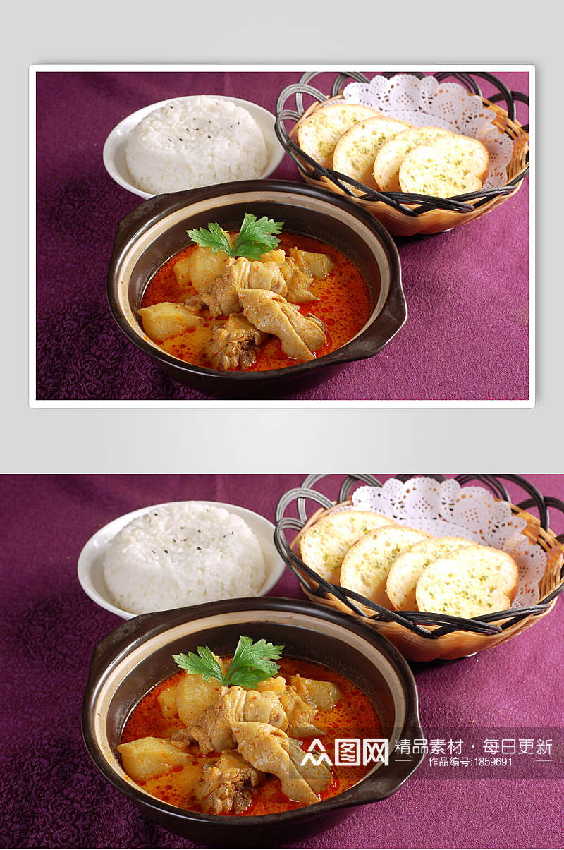 亚洲美食新加坡咖喱鸡食品高清图片素材