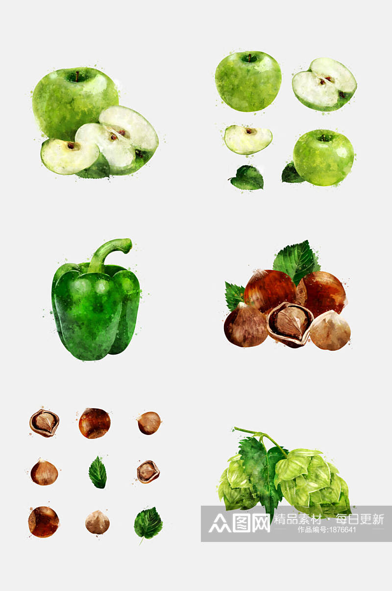 苹果圆椒蔬菜水果手绘水彩免抠元素素材素材