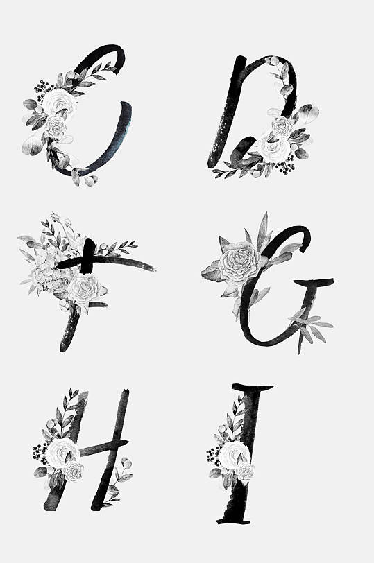 简约欧式花卉字母水彩免抠元素
