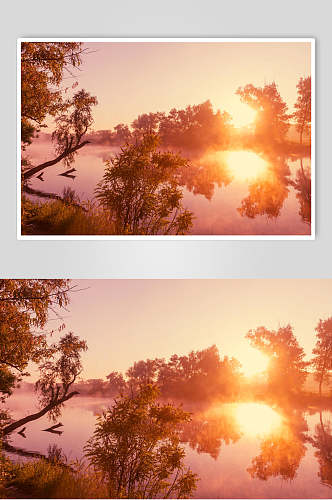 湖光山色夕阳山峰湖泊风景图片