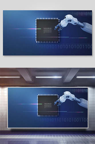 科技AI芯片的机器组装设计背景素材