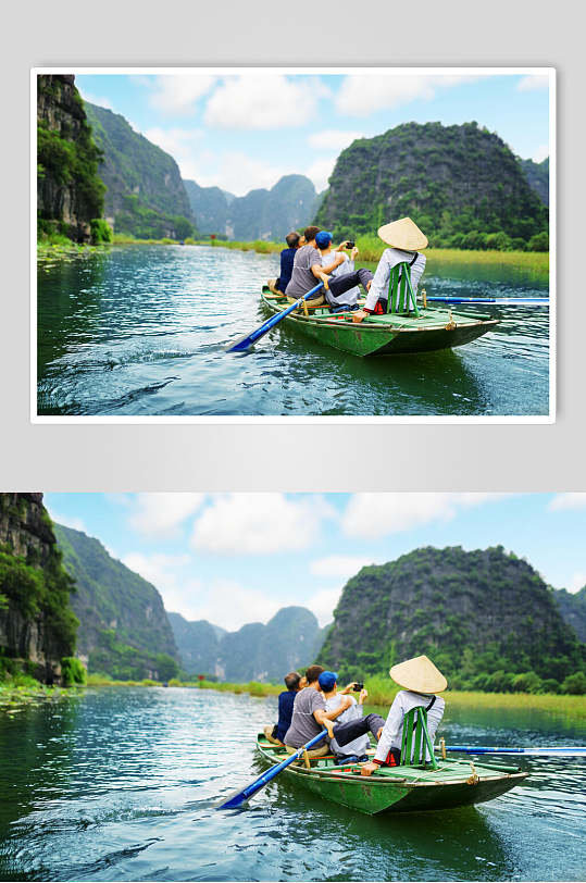 山峰湖泊划船旅行风景图片