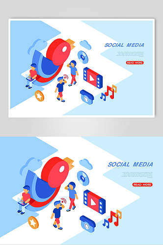 扁平化创意社交媒体图标插画设计素材