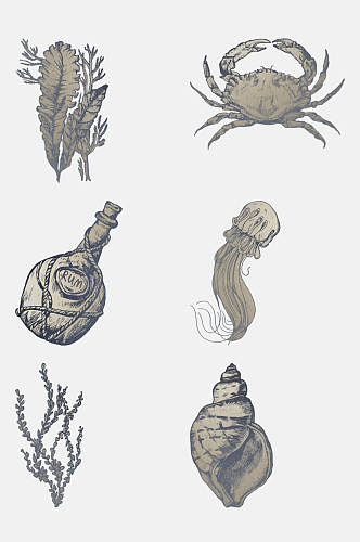 海草海洋生物手绘元素素材