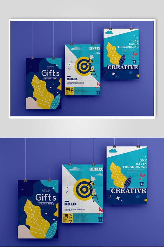 清新悬挂海报展示样机效果图-众图网