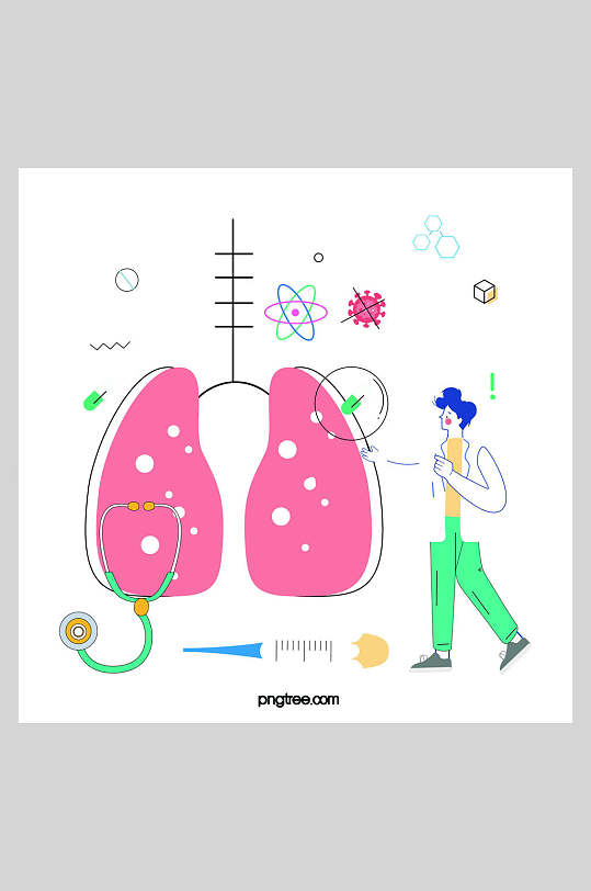 肺部治疗研究扁平化插画设计